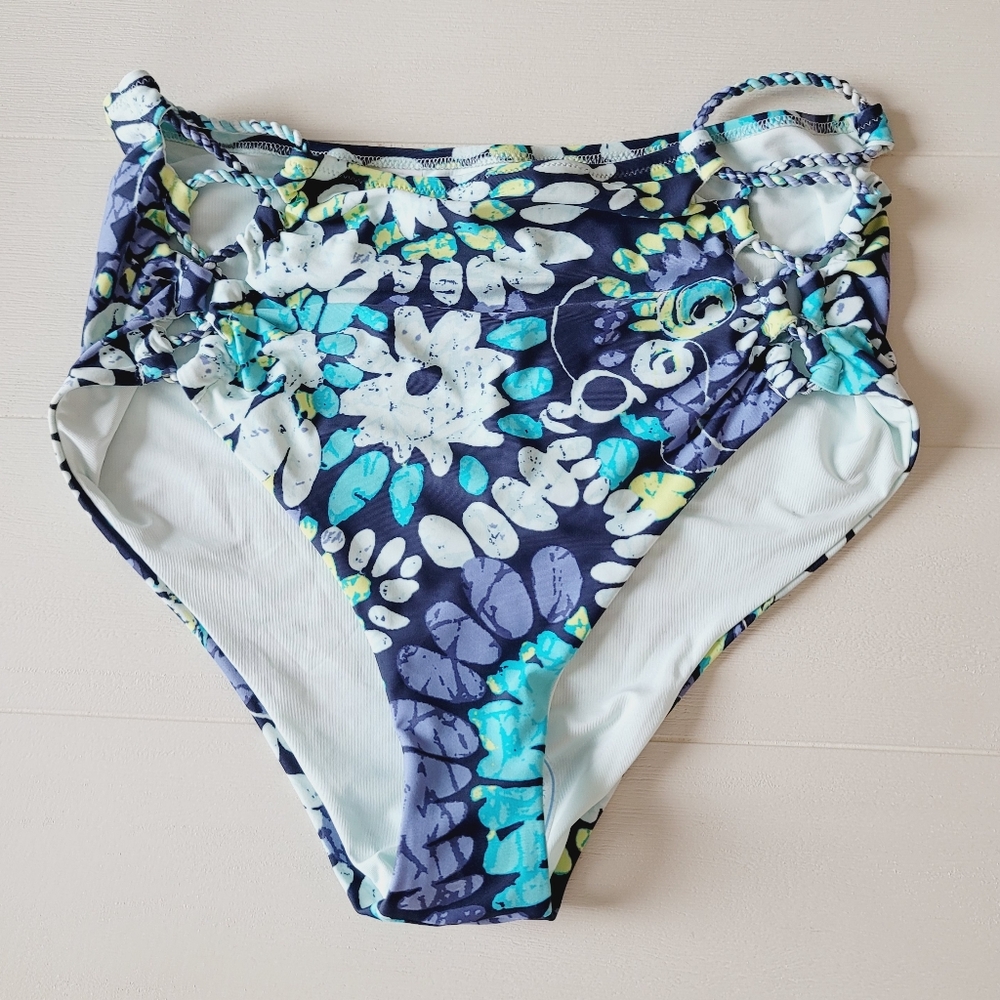 🆕️ Aerie Night Sea Floral Cutout Cheeky High Waist Bikini Bottoms - Picture 5 of 14
